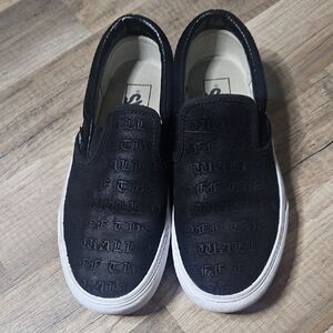 Vans Black Faux Suede "Off The Wall" Slip-On Athletic Shoes Unisex Wms Sz 6